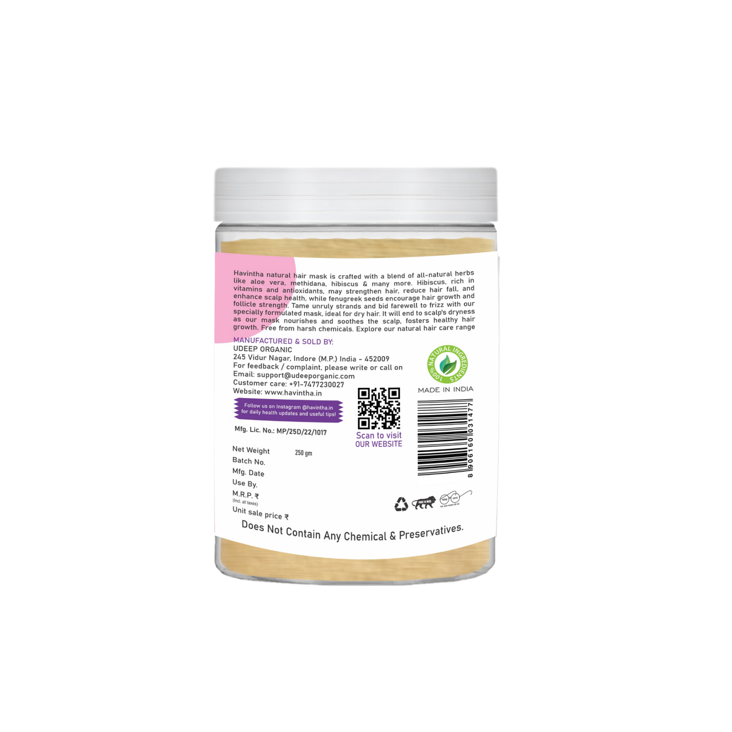 Havintha Hair Mask for Hair Fall Growth Split Ends Luster Shining Nourishment - 8 oz | 0.5 lb | 227 gm