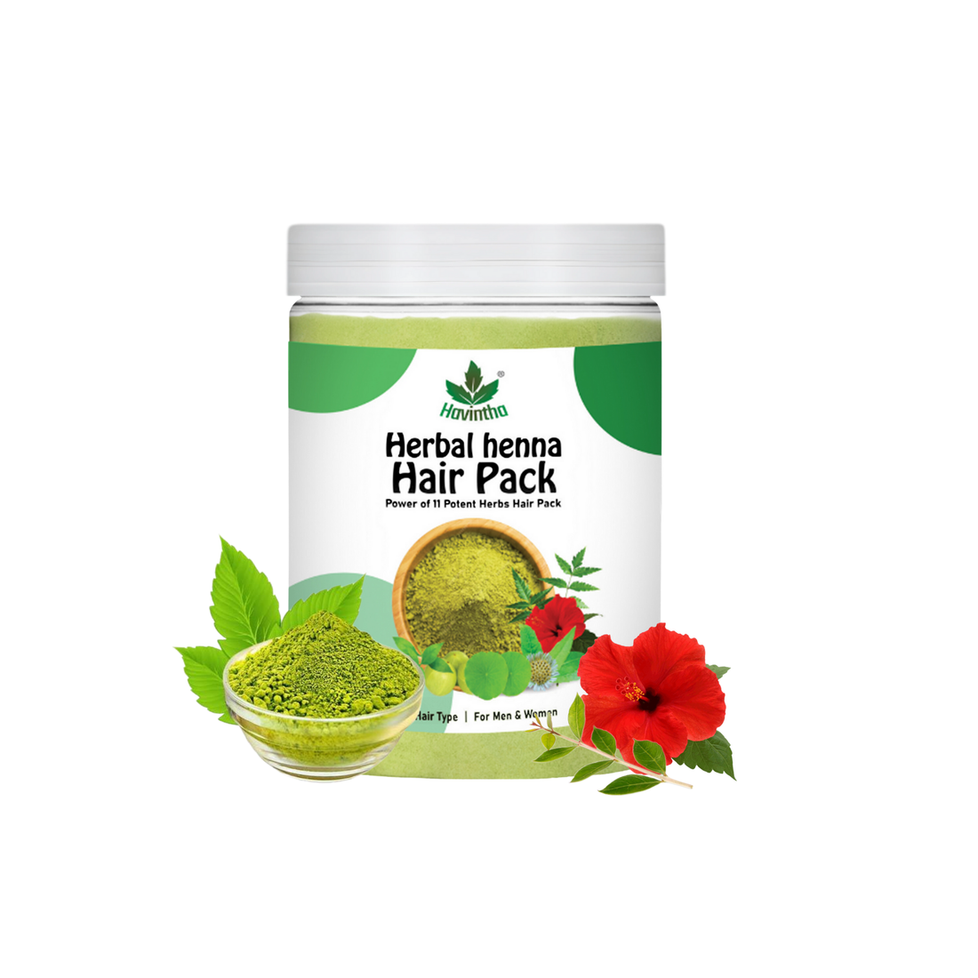 Havintha Herbal Henna Powder | Natural Hair Color | With Amla, Hibiscus, Neem, Green Tea | 8 oz | 250 Grams (JAR)