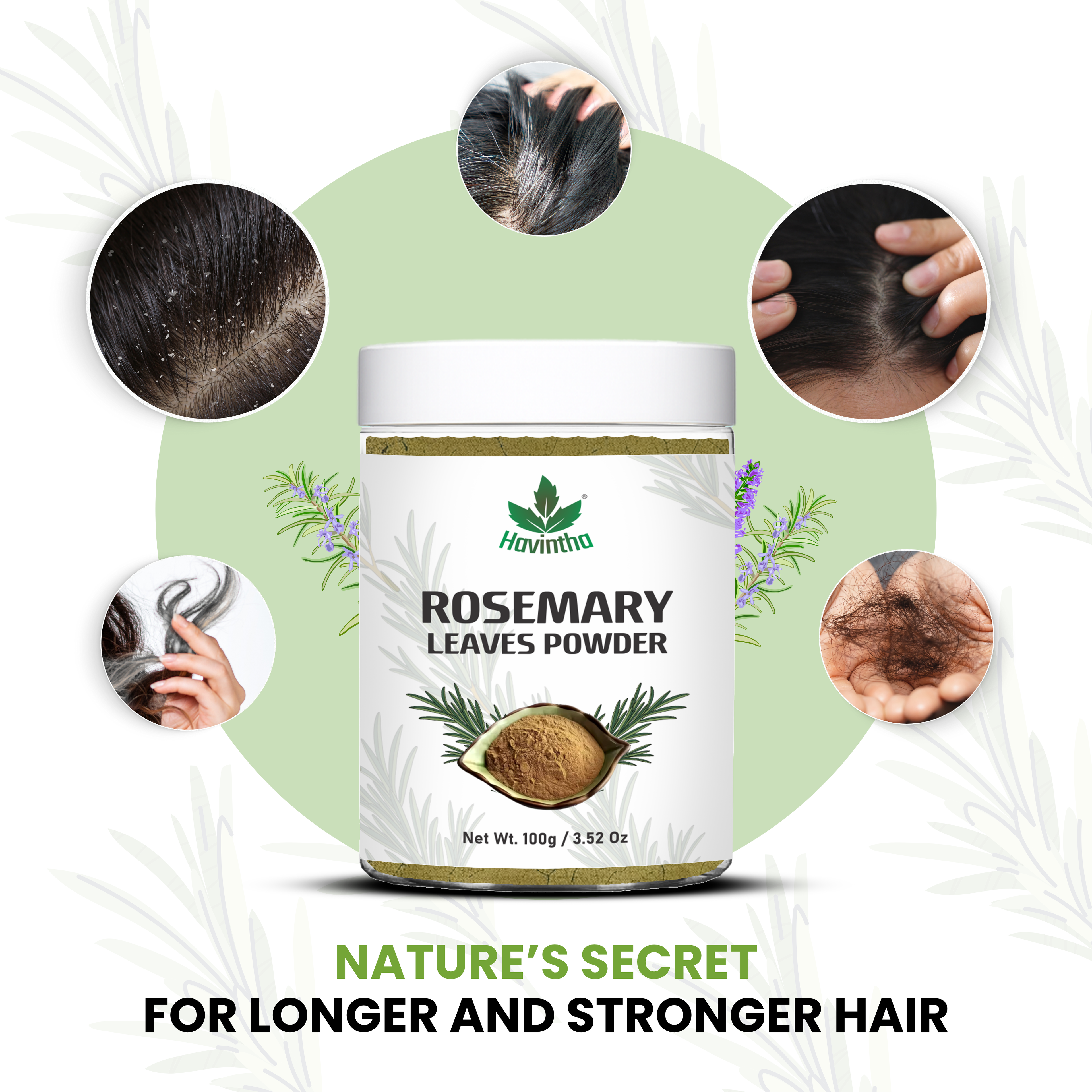 Havintha Natural Rosemary Powder For Shiny Hair|Rosemary powder for hair growth| Men &amp; Women - 3oz | 100gm