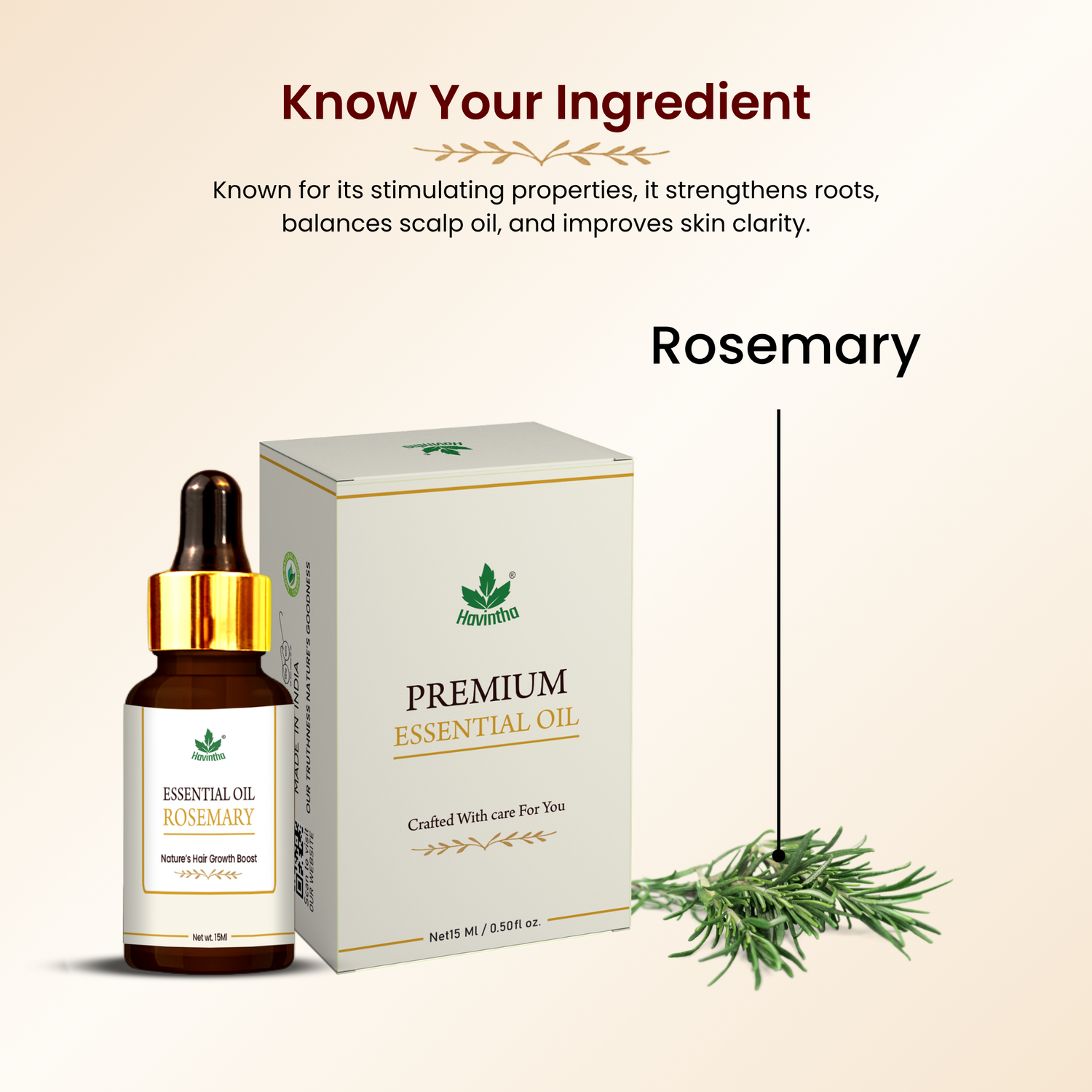 Havintha Natural Rosemary Essential Oil for Hair and Skin care | 100 % pure Aroma - 15 ml