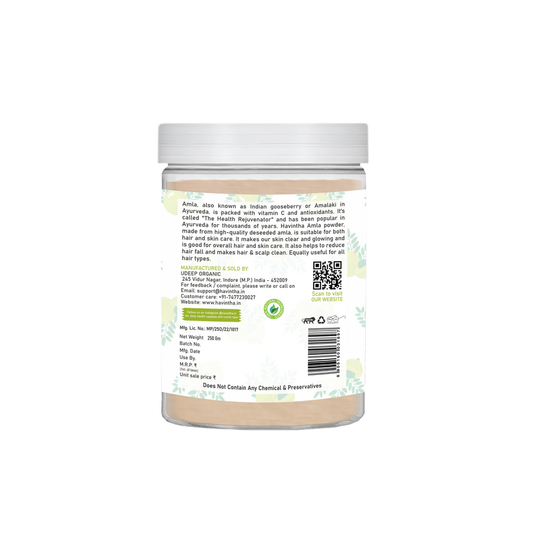 Havintha Natural Amla Powder |  8 oz | 250 Grams (JAR)