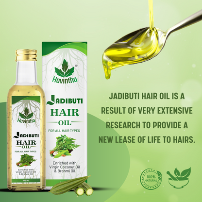 Havintha Natural Jadibuti Hair Oil For Hair Growth And Hair Fall Control With Tea Tree, Olive, Curry Leaves, Ridged Gourd, Almond, Jatamansi, Bhringraj, And Brahmi Oil - 3 oz | 100 ML