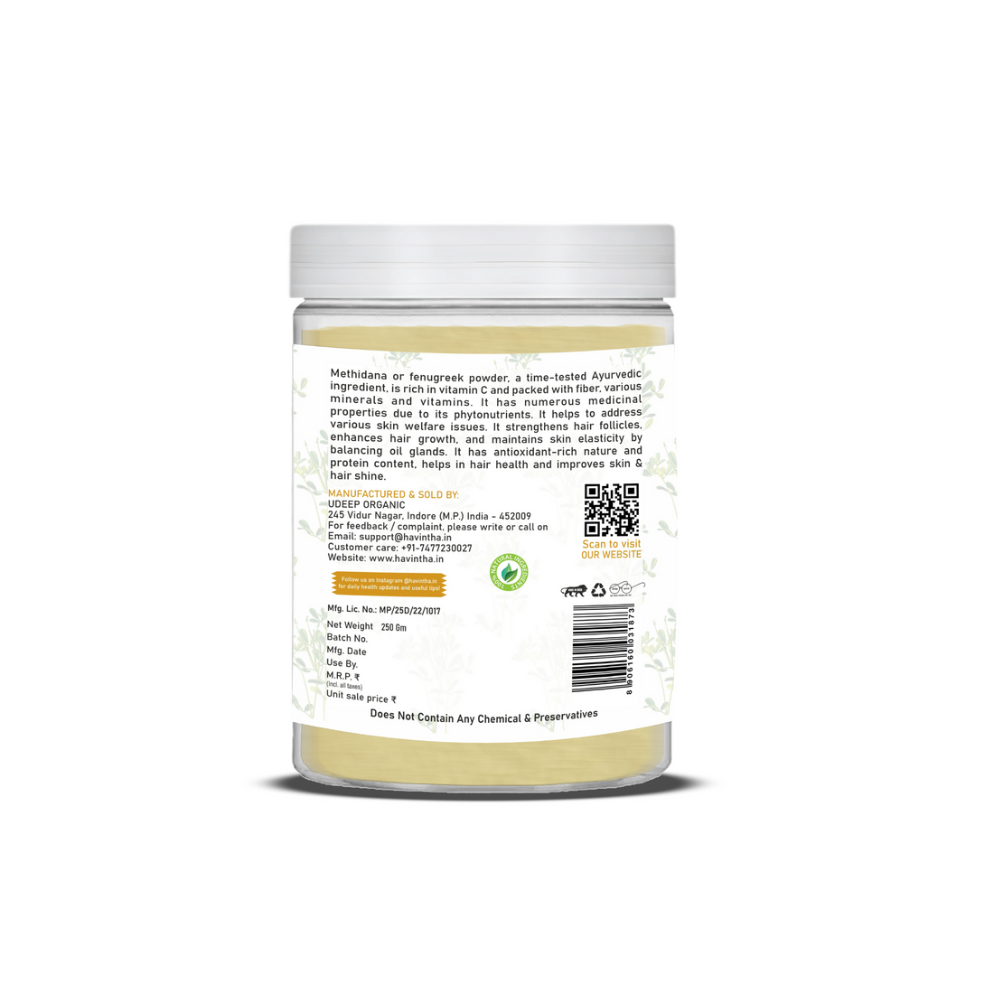 Havintha Natural Methidana Powder | For Strong &amp; Healthy Hair |  8 oz | 250 Grams (JAR)