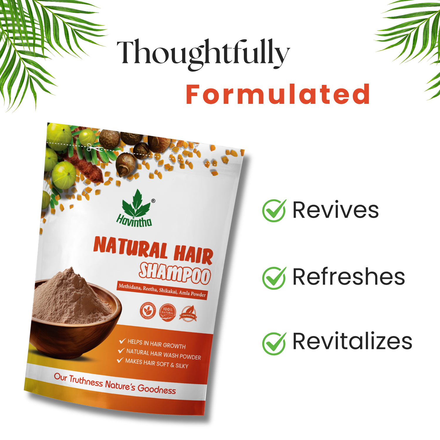 Havintha Natural Hair Shampoo with Amla, Reetha, Shikakai and Methi dana - 8 oz | 0.5 lb | 227 gm