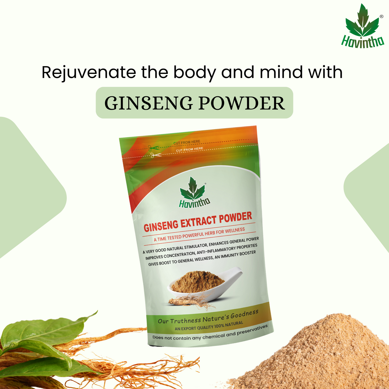 Havintha ginseng powder for boosting immunity energy - 3.5 oz | 0.2 lb | 100 gm