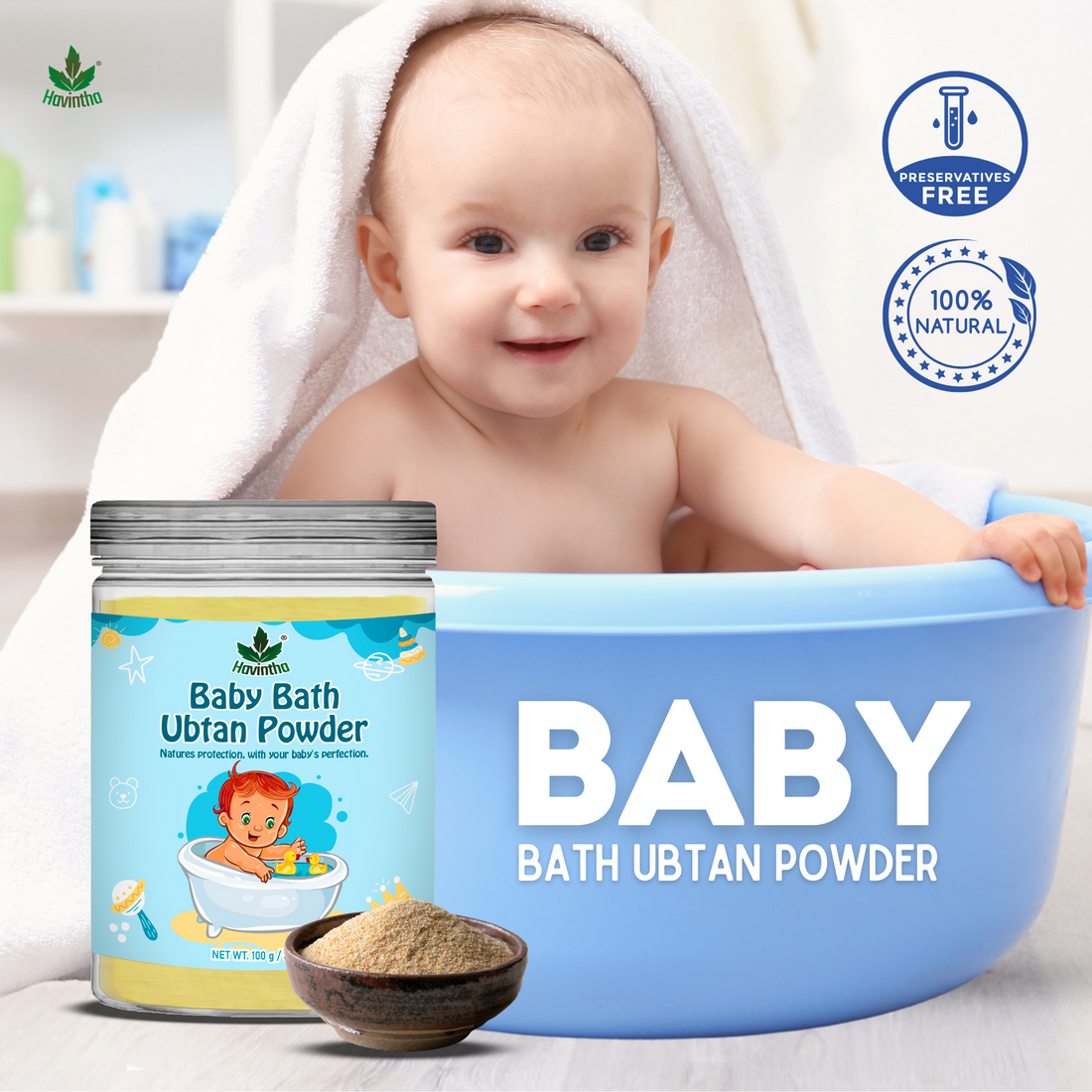 Havintha Natural Baby Bath Powder | Baby Bath Ubtan Powder | For Baby Glowing Skin | 8 oz | 250 Grams (JAR)