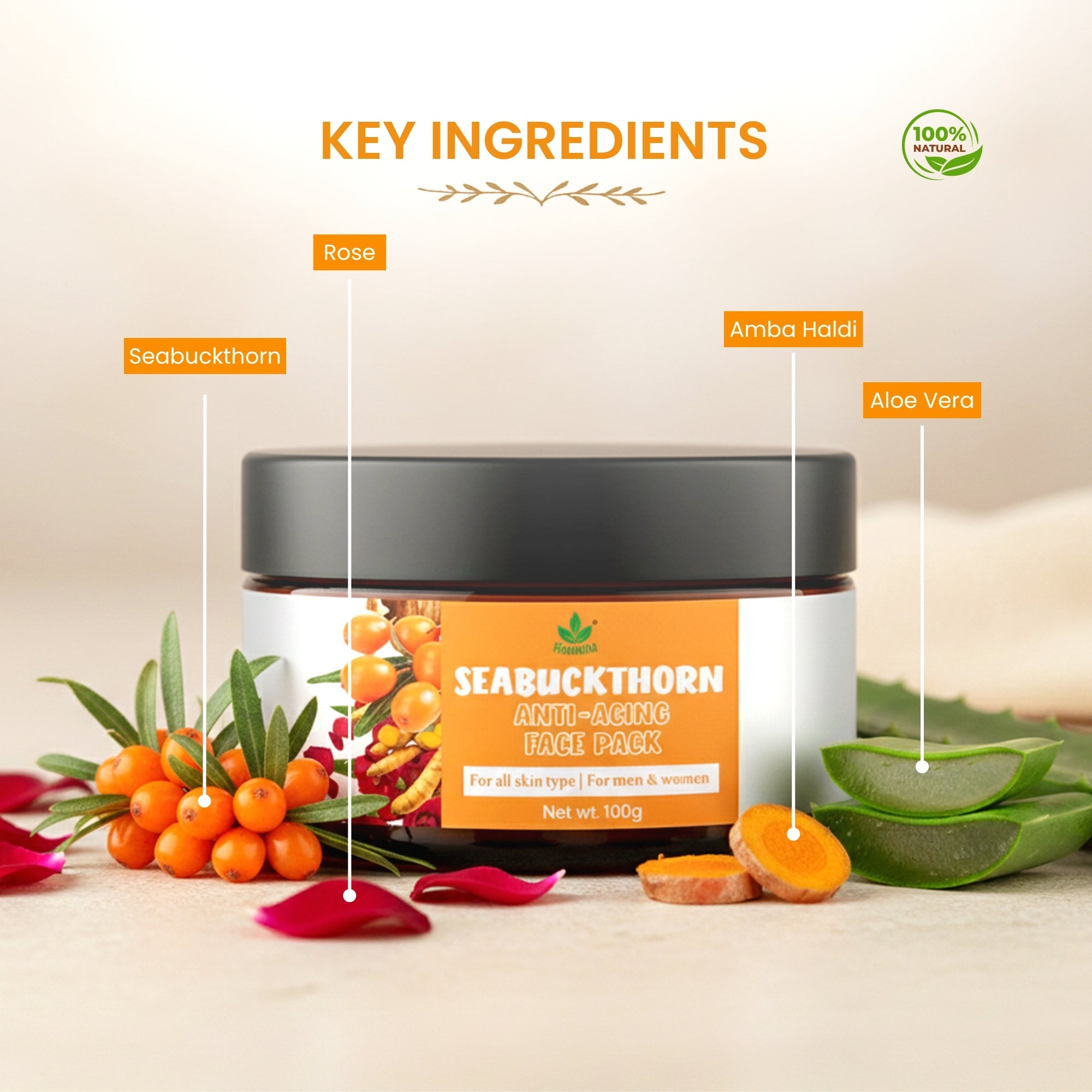 Havintha Seabuckthorn 100g Anti-Aging Face Pack | Natural Herbal Face Mask for Radiant &amp; Youthful Skin