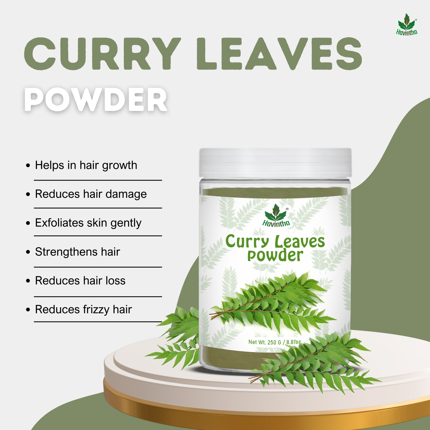 Havintha Curry Leaves Powder | For Strong &amp; Healthy Hair |  8 oz | 250 Grams (JAR)