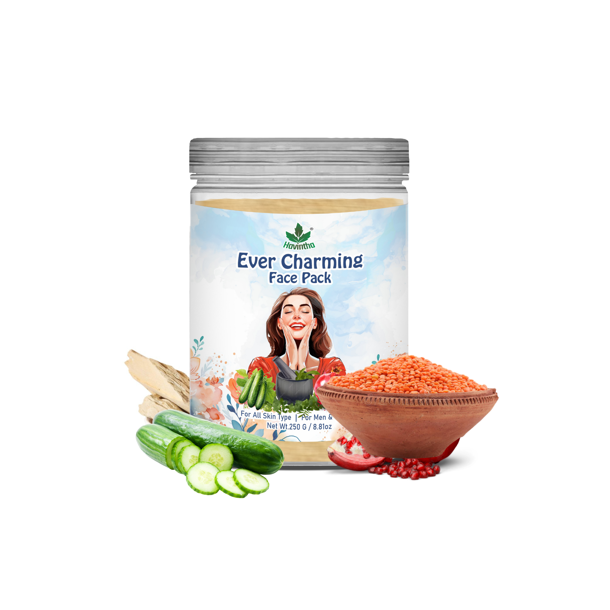 Havintha Natural Evercharming Face Pack for Brightening | For Skin Whitening |  8 oz | 250 Grams (JAR)