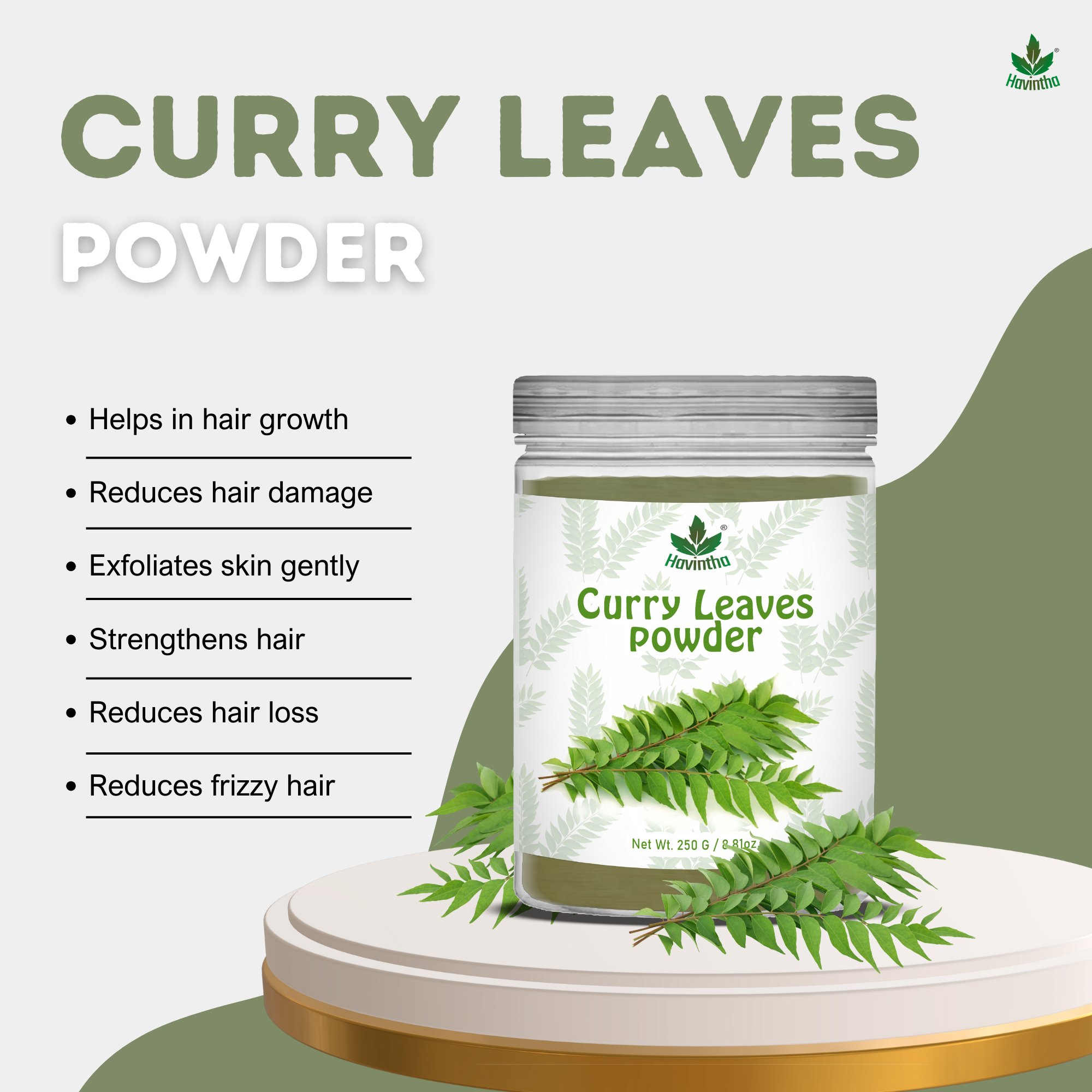 Havintha Curry Leaves Powder | For Strong &amp; Healthy Hair |  8 oz | 250 Grams (JAR)