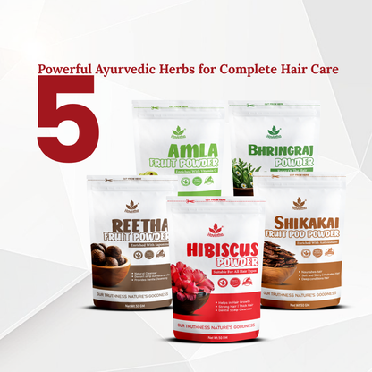 Havintha 5-in-1 (250g) Herbal Hair Powder with Amla, Reetha, Shikakai, Bhringraj &amp; Hibiscus, 50g Each