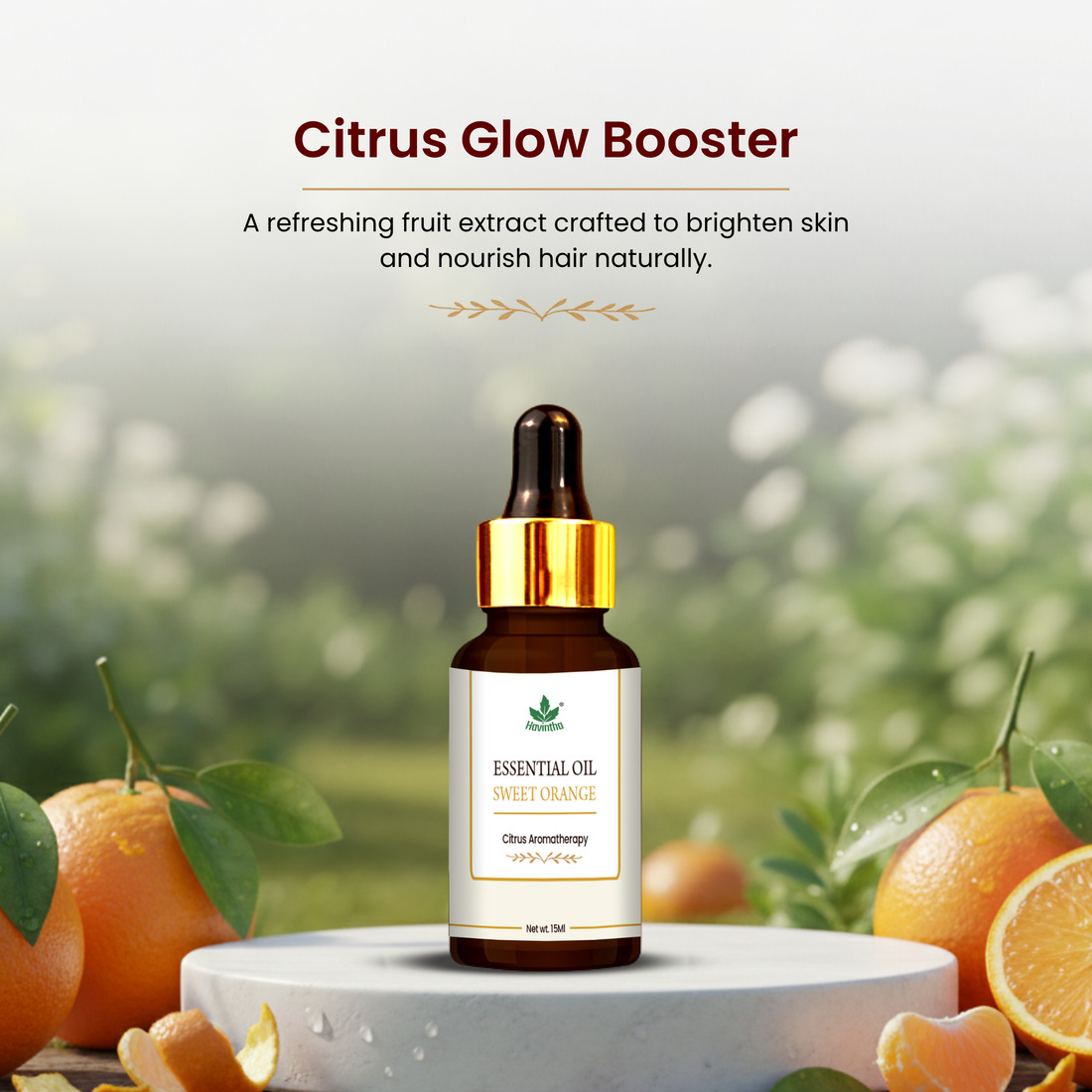 Havintha Orange Essential Oil for Fresh Mood, Dandruff and Acne Solution | 100% Organic - 15 ml.