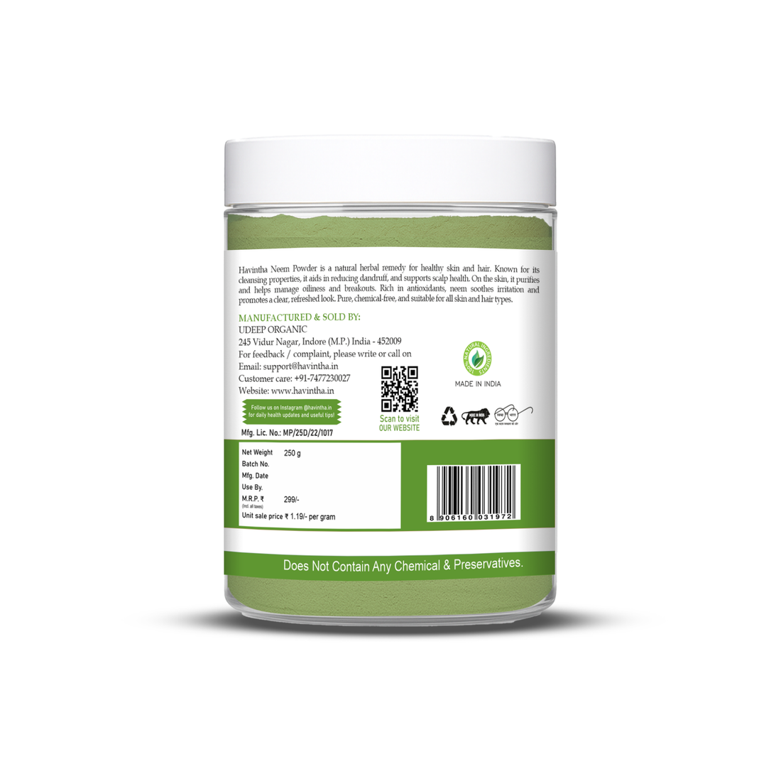 Havintha Natural Neem Powder Azadirachta Indica - 8.81 oz | 0.5 lb | 250 gm
