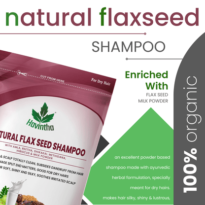 Havintha Natural Flaxseed Shampoo with Amla Reetha Shikakai Methidana Hibiscus and Milk Powder for Dry Hair - 8 oz | 0.5 lb | 227 gm