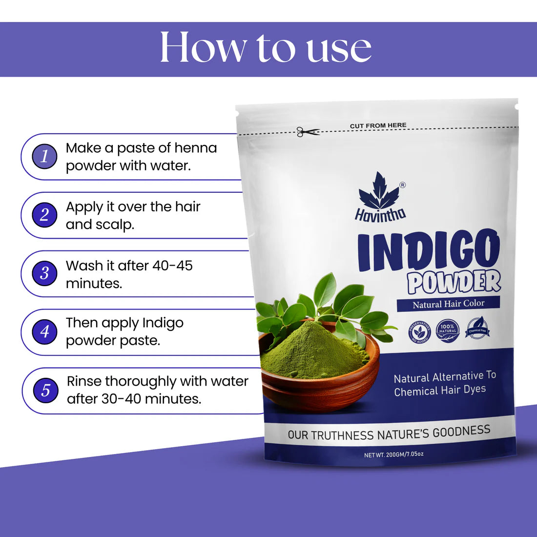Havintha Natural Indigo Powder (200g | 7 oz) &amp; Henna Powder (200g | 7 oz) Combo for Natural Black Hair Color