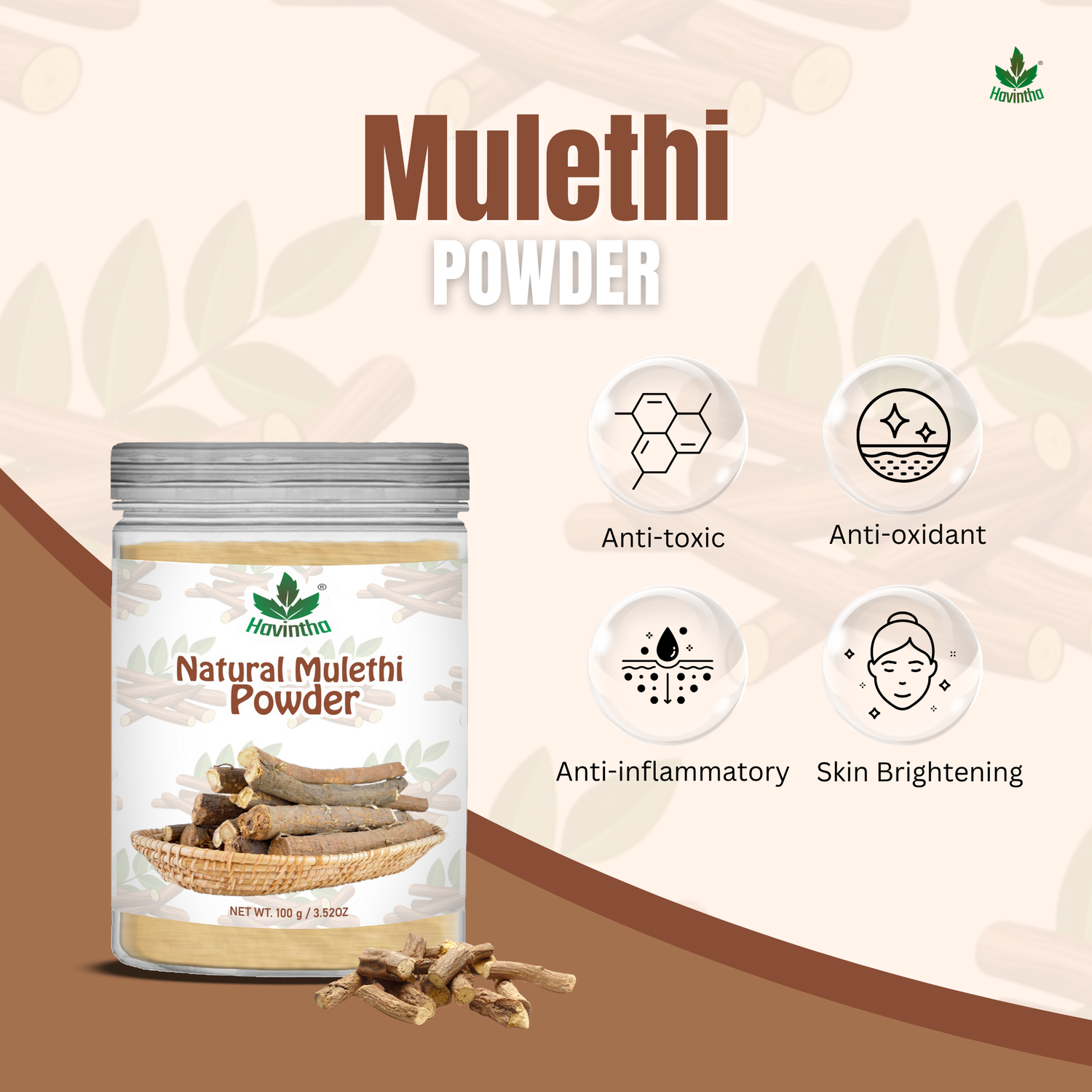 Havintha Natural Mulethi Powder | For Glowing Skin | For Face Brightening | 8 oz | 250 Grams (JAR)