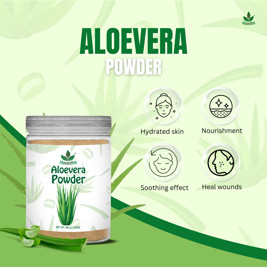 Havintha Natural Aloevera Powder for clean skin | For Glowing Skin | Natural Face Care | 8 oz | 250 Grams (JAR)