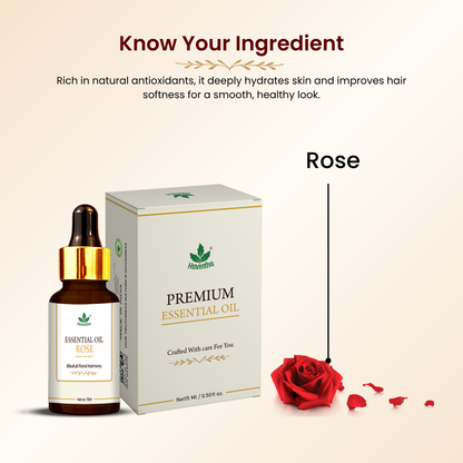 Havintha Rose Essential Oil For Hair, Skin and Stress Reduction | Pure and Organic Aroma - 15 ml