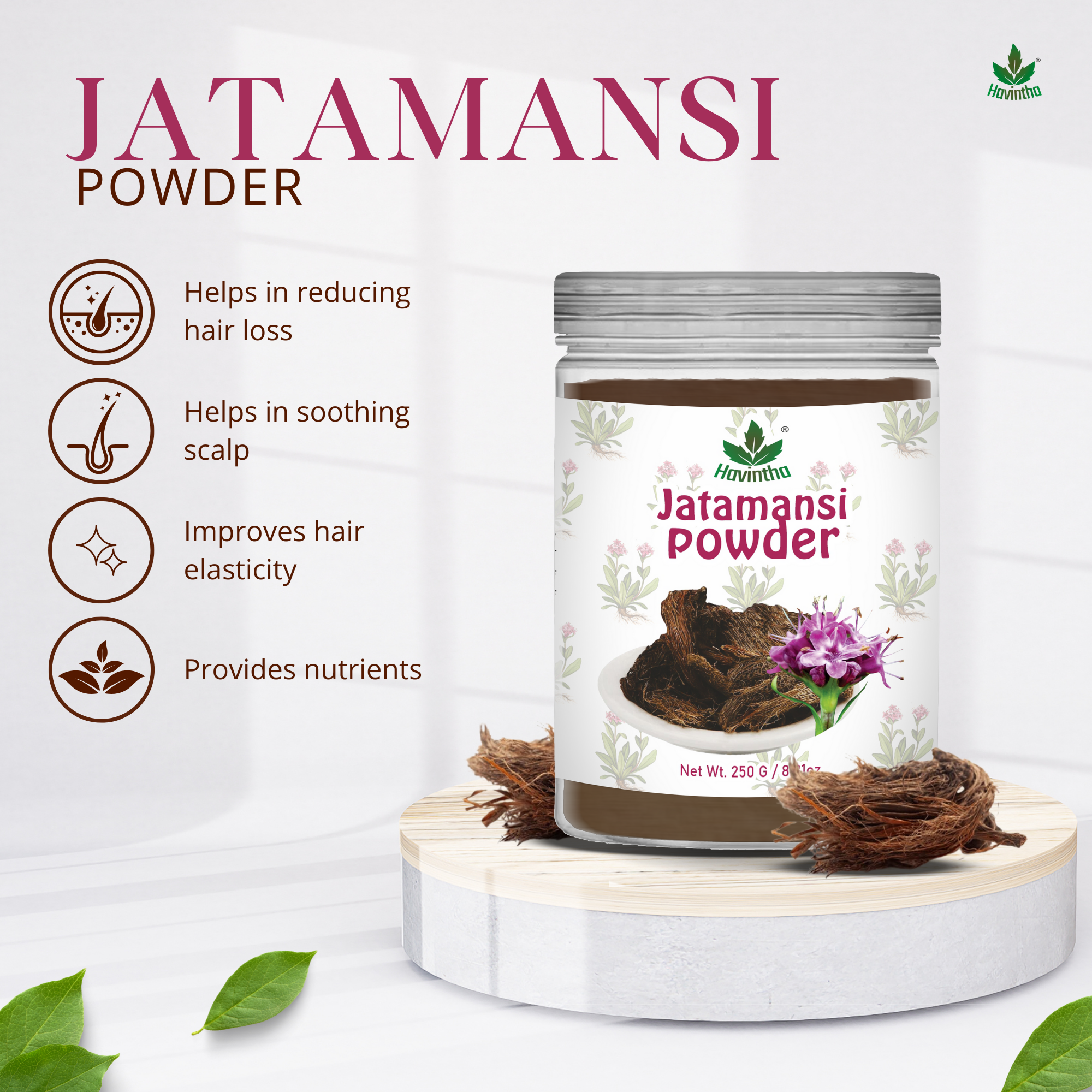 Havintha Natural Jatamansi Powder | For Strong Hair | 8 oz | 250 Grams (JAR)