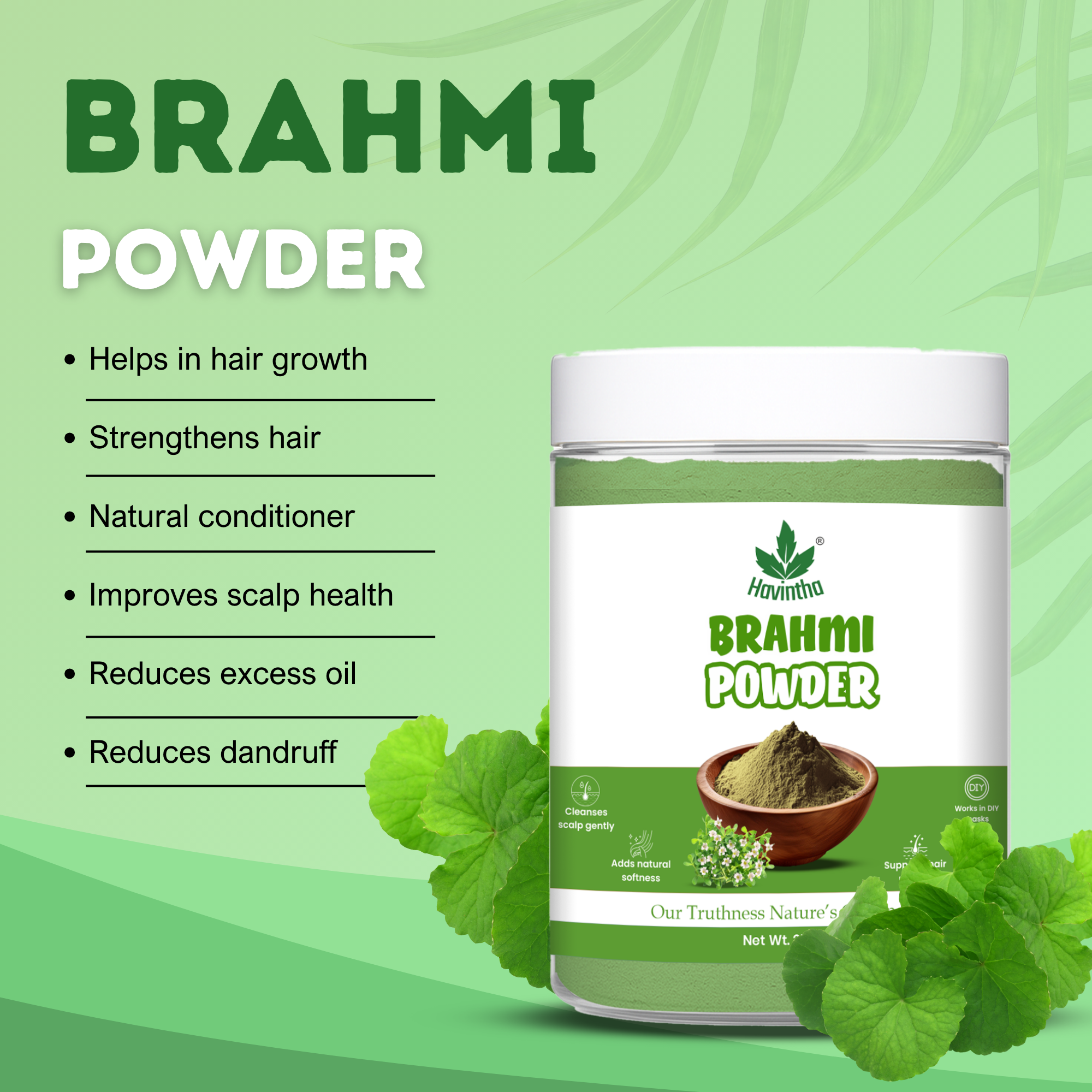 Havintha Natural Brahmi Powder for hair growth and Scalp Treatment - 8.81 oz | 0.5 lb | 250 gm