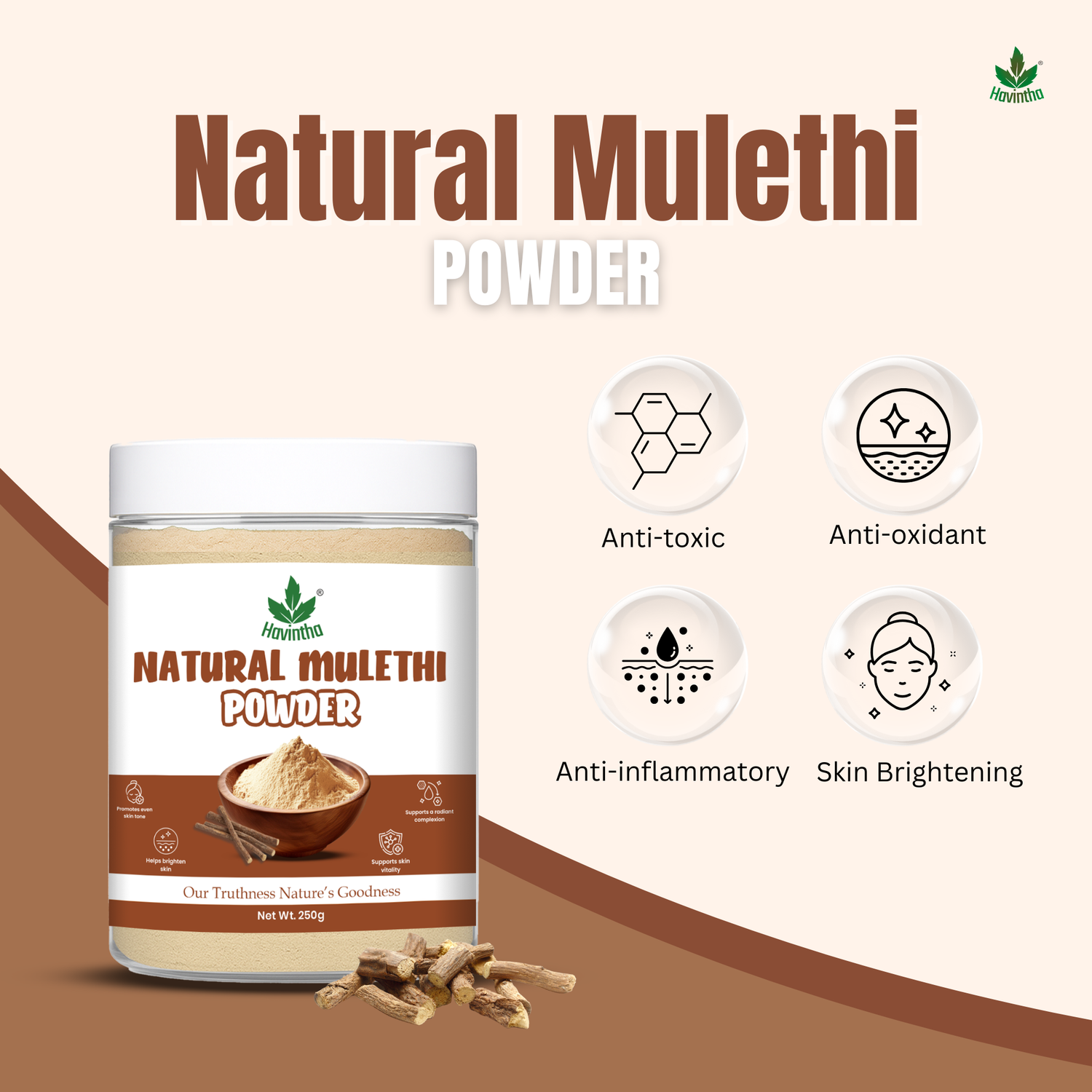 Havintha Natural Mulethi Powder | For Glowing Skin | For Face Brightening | 8 oz | 250 Grams (JAR)