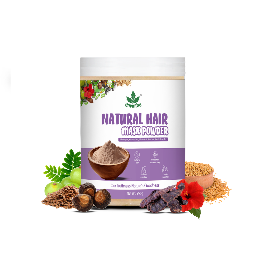 Havintha Natural Hair Mask Powder for Dandruff, Hair Fall, and Hair Growth -  8 oz  250 Grams (JAR)