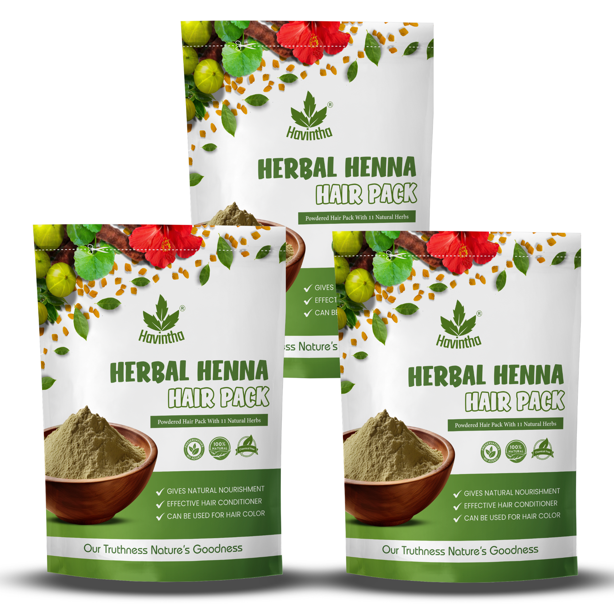 Havintha Natural Herbal Henna Hair Pack 11 Herbs Mix Mehandi Powder - 8 oz | 0.5 lb | 227 gm