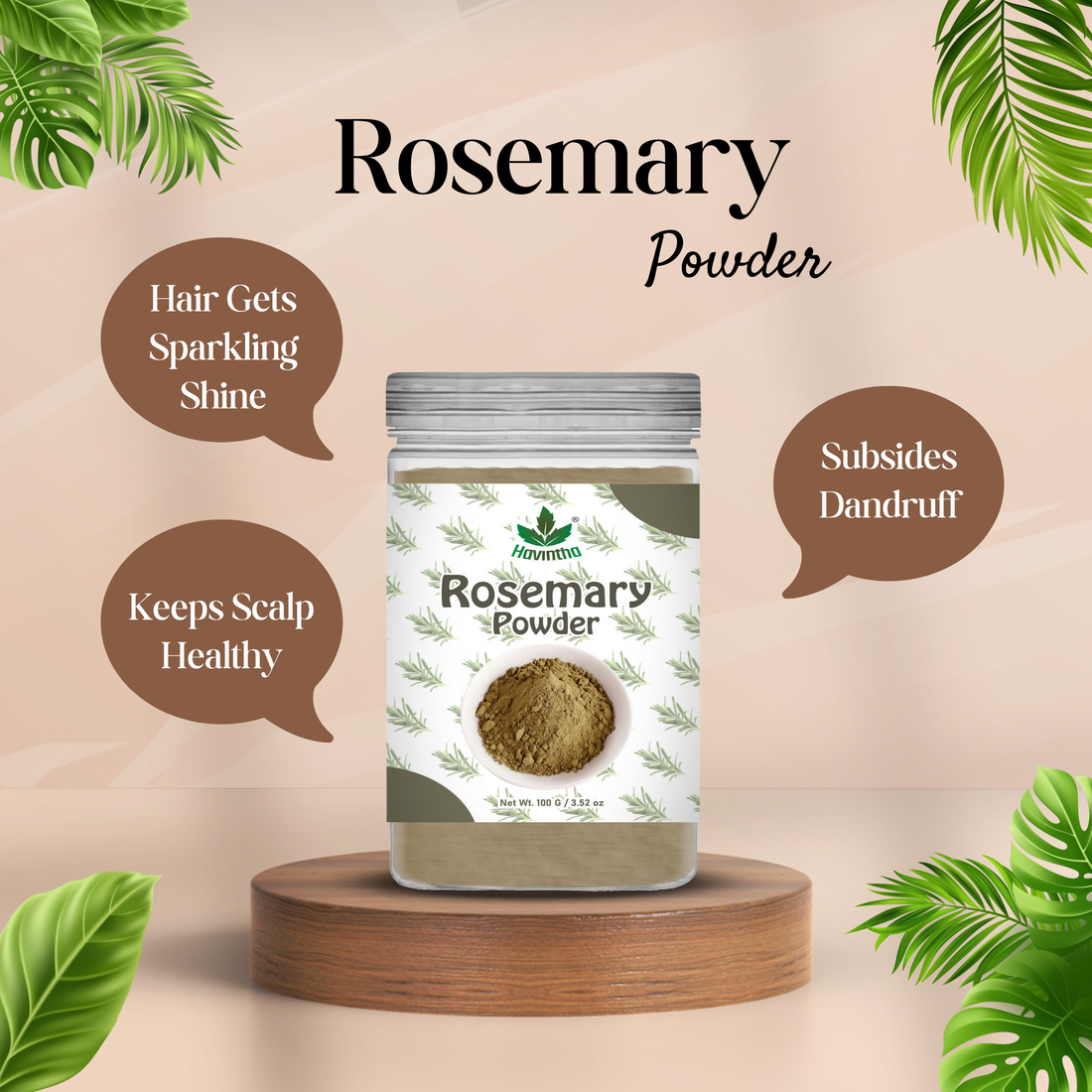 Havintha Natural Rosemary Powder For Shiny Hair|Rosemary powder for hair growth| Men &amp; Women - 3oz | 100gm