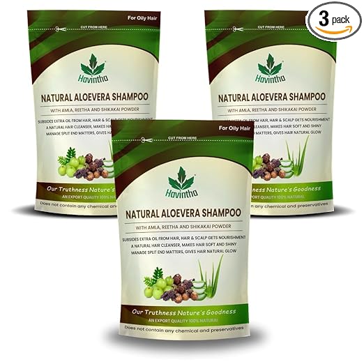 Havintha Natural Amla Reetha Shikakai and Aloevera Powder Shampoo for Oily Hair -  8 oz | 0.5 lb | 227 gm