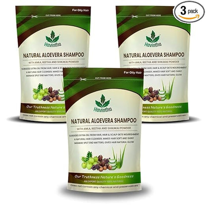 Havintha Natural Amla Reetha Shikakai and Aloevera Powder Shampoo for Oily Hair -  8 oz | 0.5 lb | 227 gm