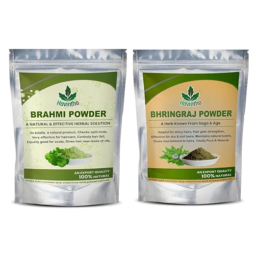 Havintha Bhringraj and Bhrami Powder For Hair Growth and Helps in Scalp,Each 8oz,227 grams (16oz 454 g, Pack of 2)