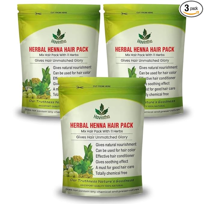 Havintha Natural Herbal Henna Hair Pack 11 Herbs Mix Mehandi Powder - 8 oz | 0.5 lb | 227 gm
