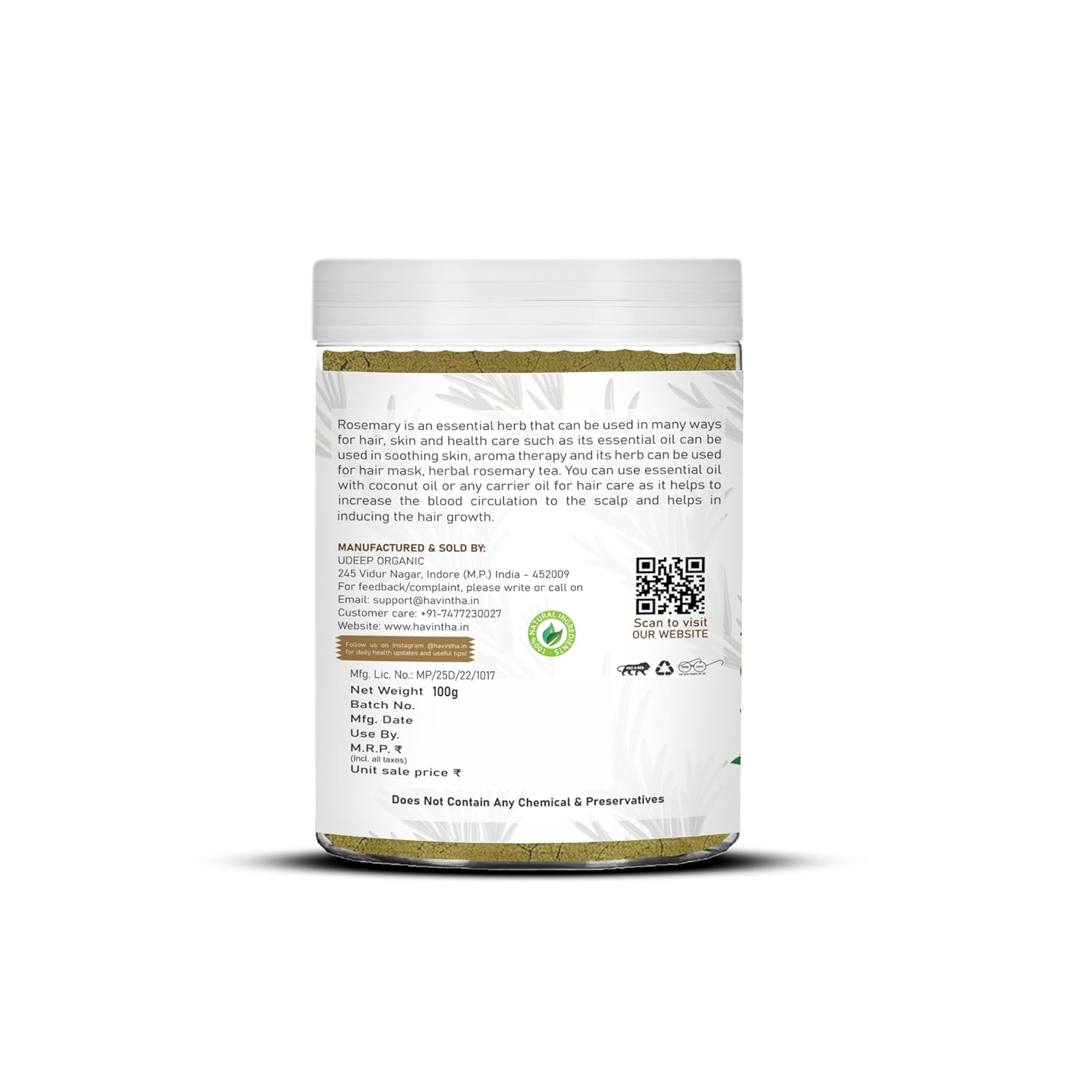 Havintha Natural Rosemary Powder For Shiny Hair|Rosemary powder for hair growth| Men &amp; Women - 3oz | 100gm
