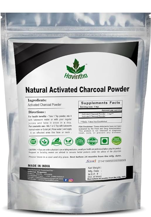 Havintha 100% Natural Activated Charcoal Powder for Skin, Face Pack, Removes Dead Skin and Natural Detoxifier for Your Body, 227g | 8.00 Oz