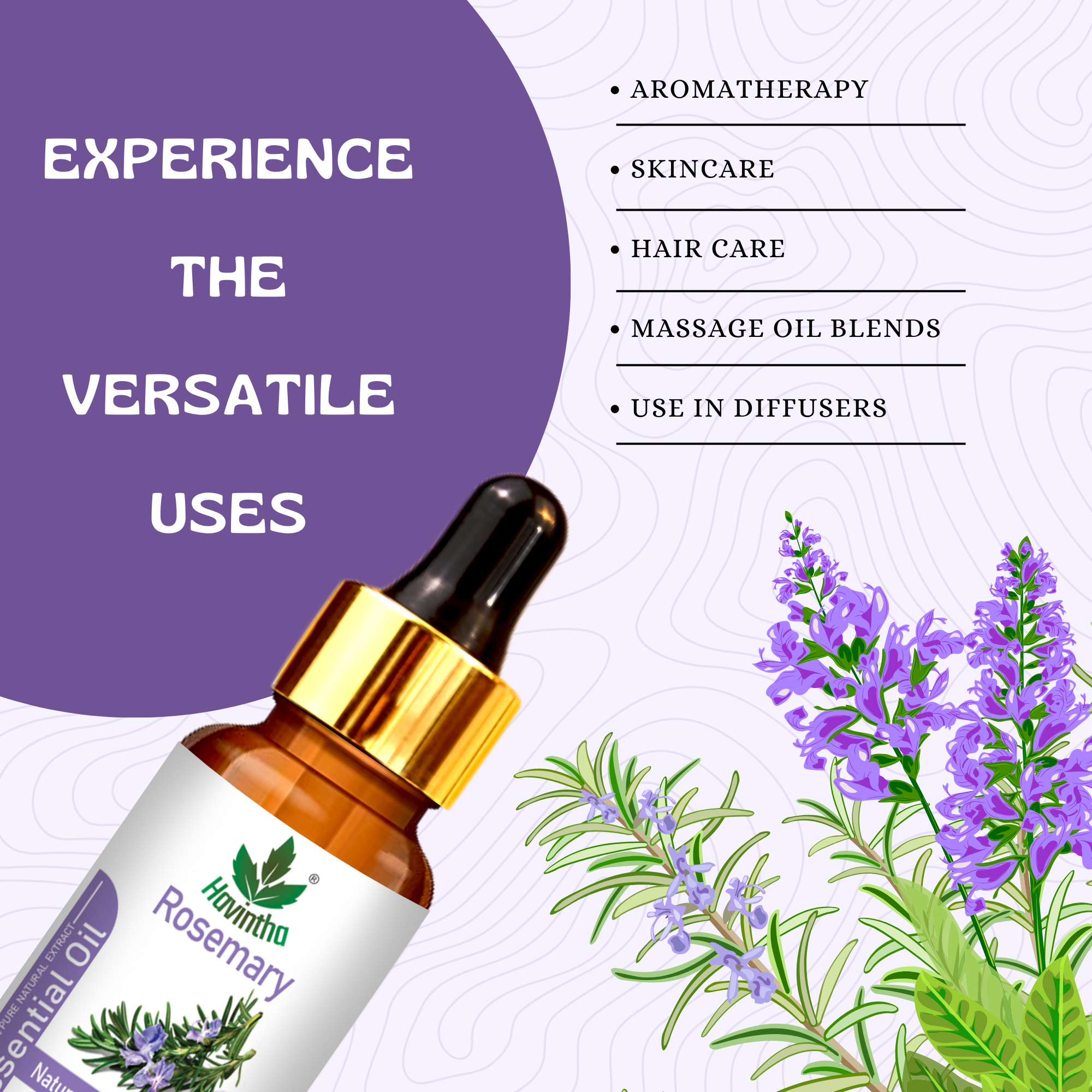 Havintha Natural Rosemary Essential Oil for Hair and Skin care | 100 % pure Aroma - 15 ml