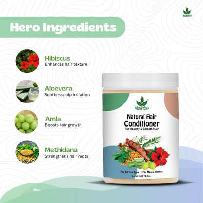 Havintha Natural Hair Conditioner: Smoothen Dry, Frizzy Hair | Repair Dull, Damaged Strands | Prevent Breakage, Improve Texture - Herbal Formula | Women &amp; Men - 8 oz | 250 gm