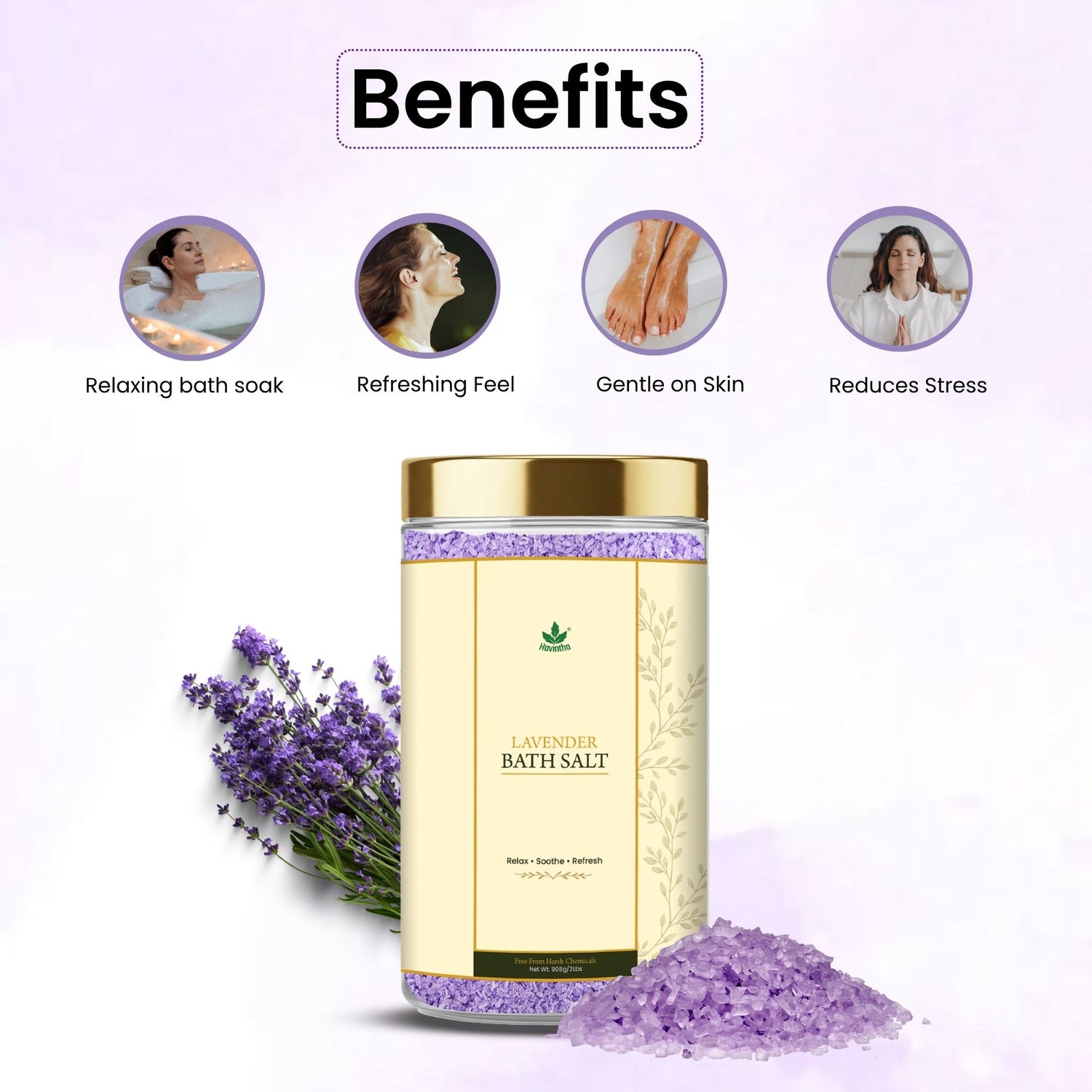 Havintha Lavender Bath Salts 908g | Epsom Salt for Relaxation, Stress Relief &amp; Foot Soak