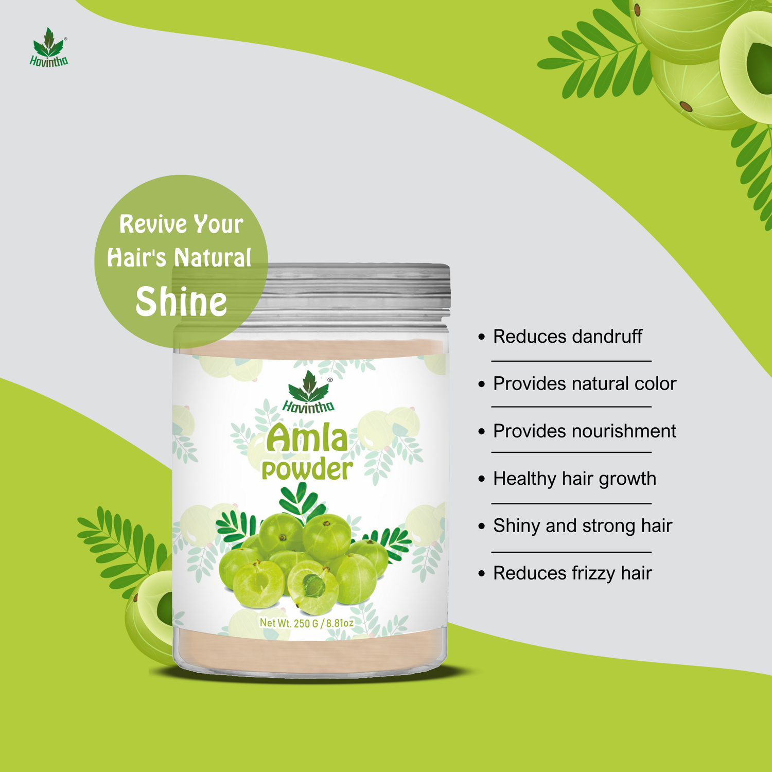 Havintha Natural Amla Powder |  8 oz | 250 Grams (JAR)