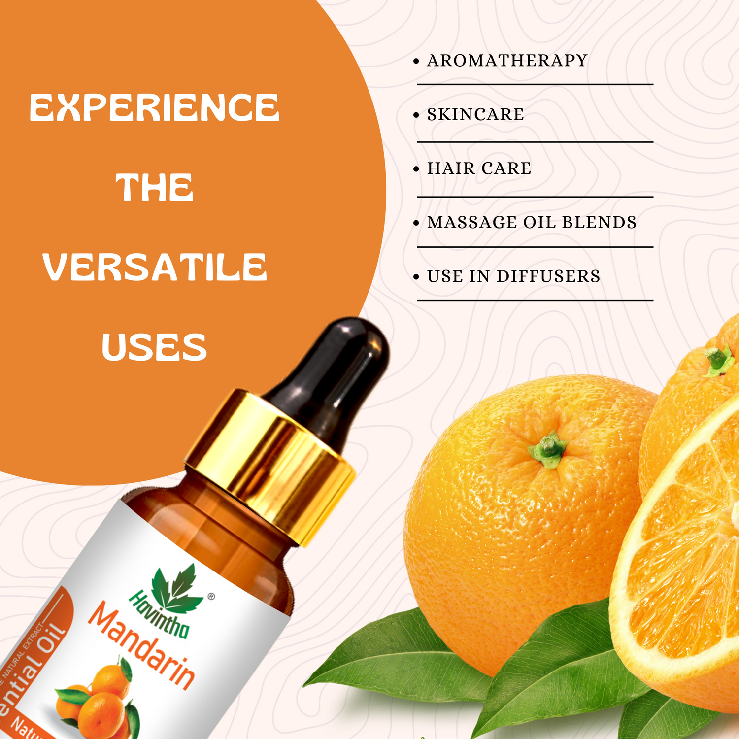 Havintha Pure and Organic Mandarin Essential Oil for Hair Care , Acne &amp; Wrinkles and Aromatherapy-15 ml.