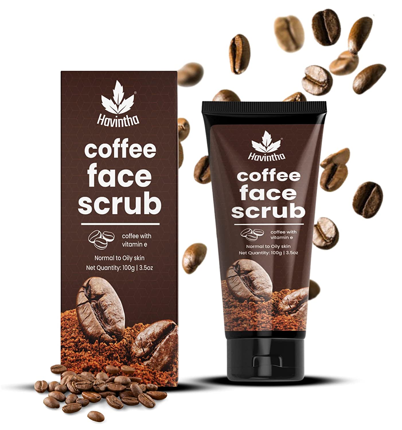 Havintha Coffee Face Scrub - 3oz,100g | With Neem, Jojoba Oil, Shea and Cocoa Butter | Reduces Dark Circles, Dead Skin Remover | Face Scrub For Men &amp; Women