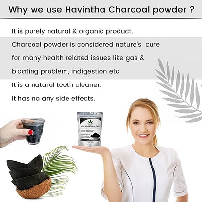 Havintha 100% Natural Activated Charcoal Powder for Skin, Face Pack, Removes Dead Skin and Natural Detoxifier for Your Body, 227g | 8.00 Oz