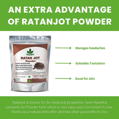 Havintha Ratanjot Powder (Root) Use for Hair Fall, Hair Growth, Skin Burns - 3.5 oz | 0.2 lb | 100 gm