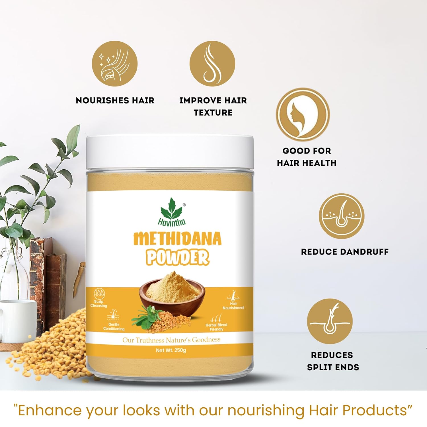 Havintha Natural Methidana Powder | For Strong &amp; Healthy Hair |  8 oz | 250 Grams (JAR)