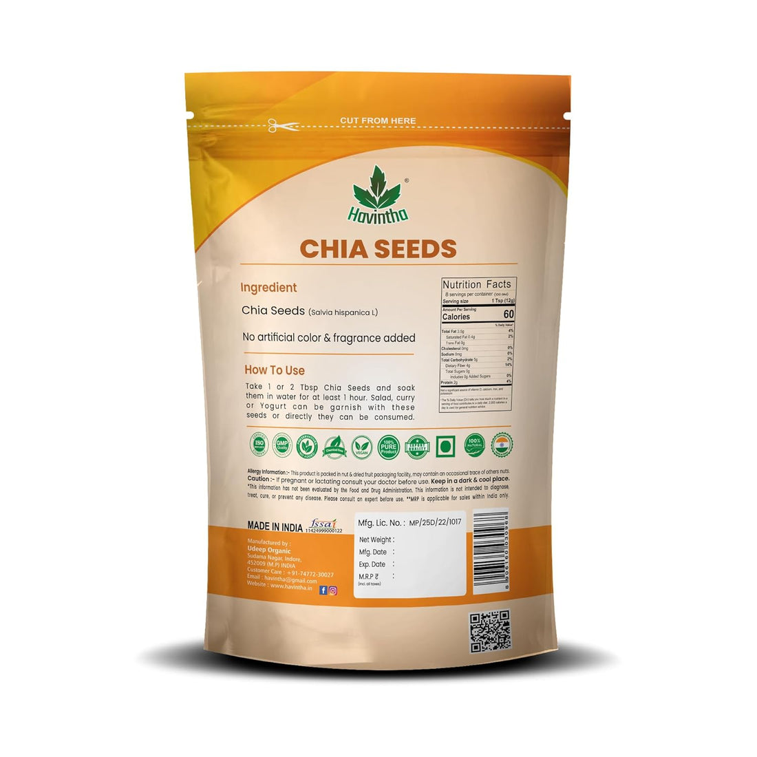 Havintha Chia Seeds for Immunity Energy Super Food - 8 oz | 0.5 lb | 227 g