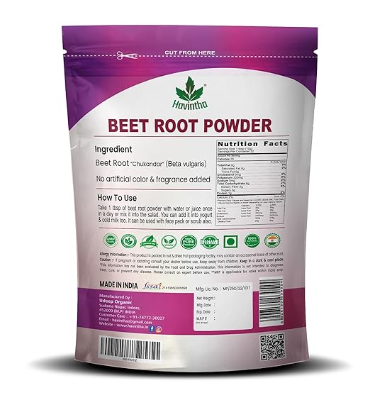 Havintha Natural Beetroot Powder For Face | Shiny & Glowing Skin | Beets Powder For Hair | 100% Natural And Pure - 454 Grams
