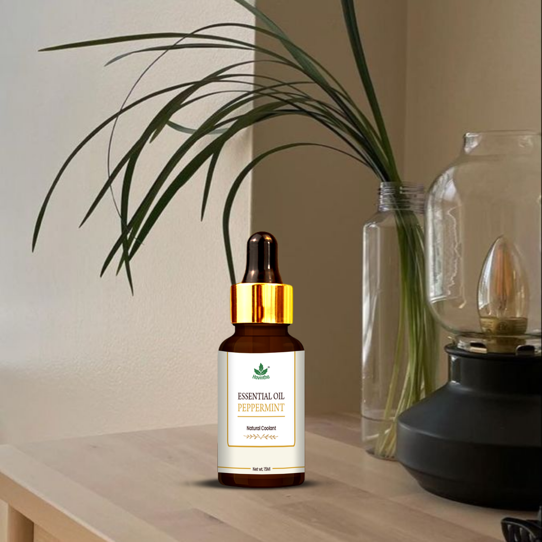Havintha Peppermint Essential Oil (Mentha piperita) Pure Aroma for Skin, Hair and Aromatherapy For Cold and Congestion - 15ml.