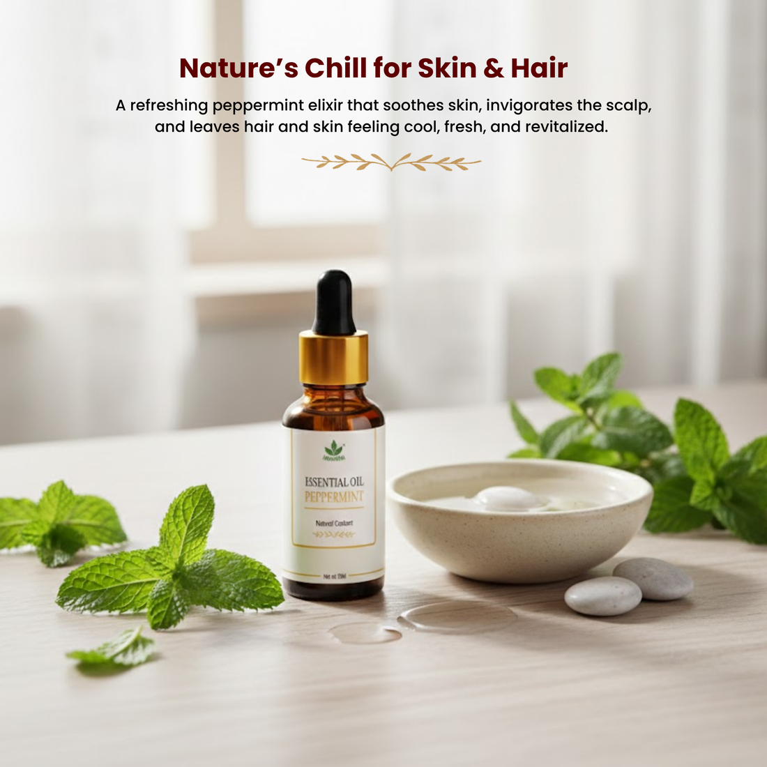 Havintha Peppermint Essential Oil (Mentha piperita) Pure Aroma for Skin, Hair and Aromatherapy For Cold and Congestion - 15ml.