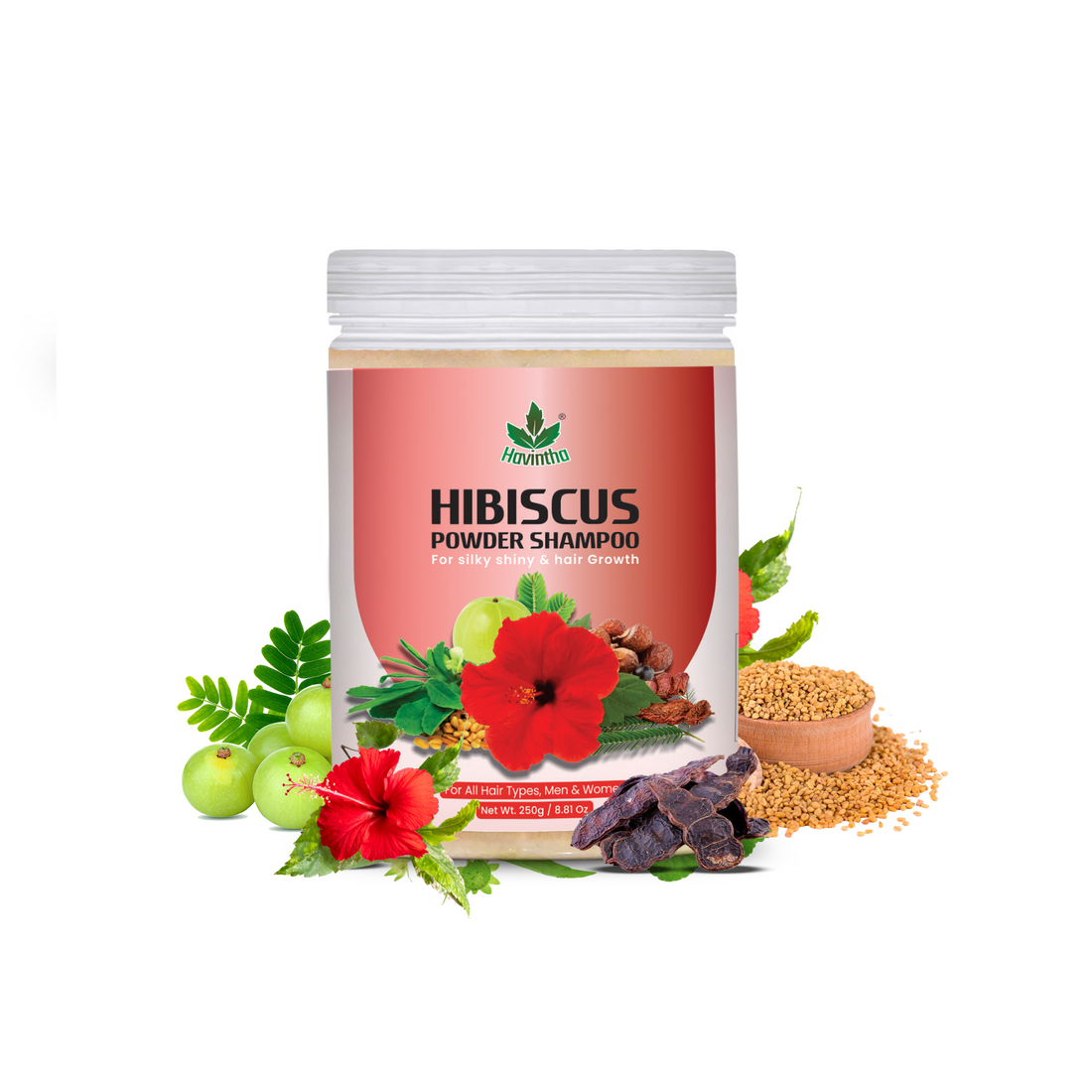 Natural Hibiscus Shampoo Powder For Hair Silky Shiny &amp; Hair Growth | All Hair Types | Men &amp; Women - 8 oz | 250gm