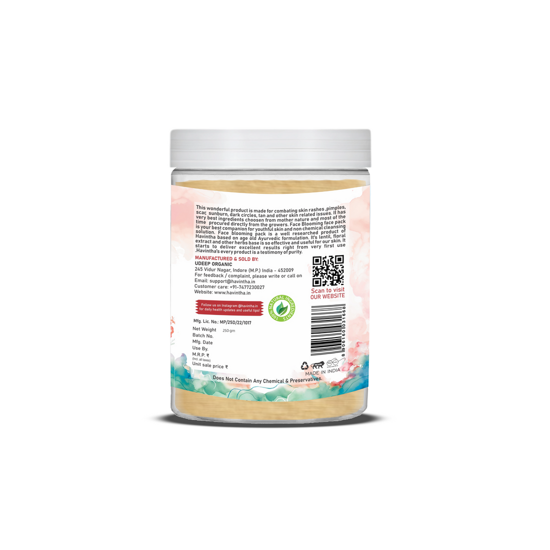 Havintha Natural Blooming Face | For Brighter Glowing Skin | All Skin Type |  8 oz | 250 Grams (JAR)