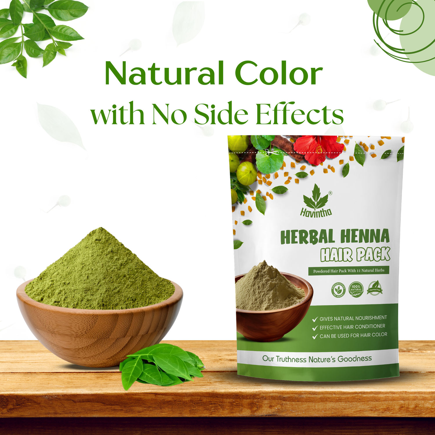 Havintha Natural Herbal Henna Hair Pack 11 Herbs Mix Mehandi Powder - 8 oz | 0.5 lb | 227 gm